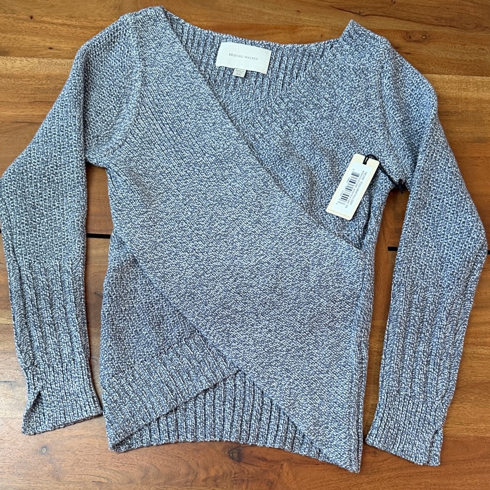 Brochu Walker Tessa Wrap Pullover Sweater in Bergen Blue Combo, NWT, size XS